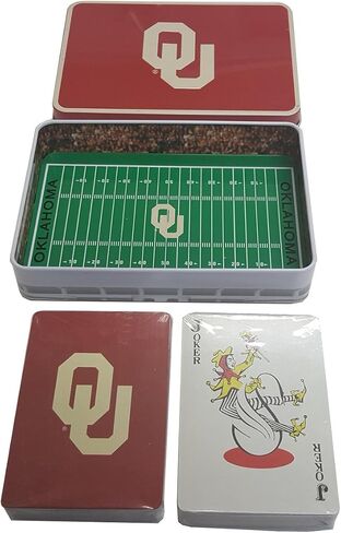 OU - Oklahoma Sooners Two Decks of Playing Cards in Metal Football Stadium Tin in Saudi Arabia