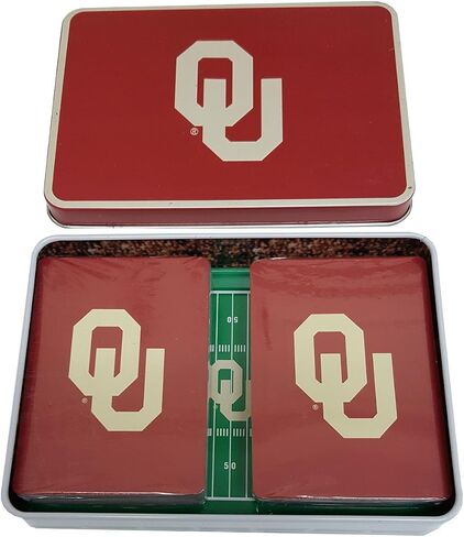OU - Oklahoma Sooners Two Decks of Playing Cards in Metal Football Stadium Tin in Saudi Arabia