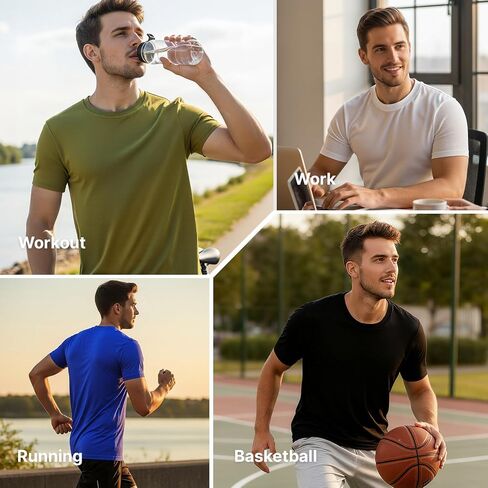 Men's Athletic Shirt 5 Pack, Quick Dry Moisture-Wicking Workout Gym T-Shirts for Fitness Running Activewear in Saudi Arabia