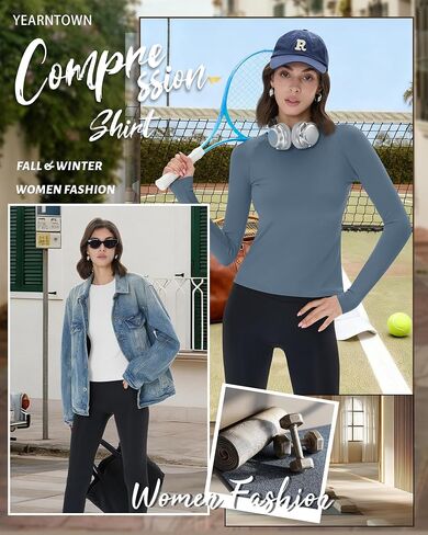 4 Pack Womens Compression Long Sleeve Shirts Crew Neck Yoga Tops Slim Fit Workout Basic T Shirt Gym Sports in Saudi Arabia