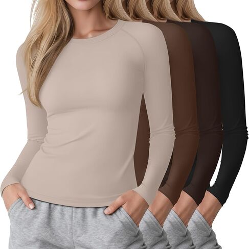4 Pack Womens Compression Long Sleeve Shirts Crew Neck Yoga Tops Slim Fit Workout Basic T Shirt Gym Sports in Saudi Arabia