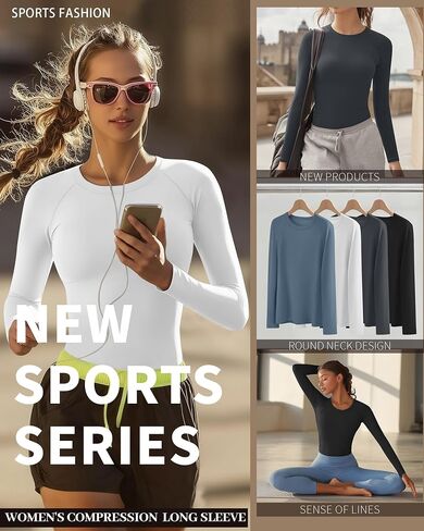 4 Pack Womens Compression Long Sleeve Shirts Crew Neck Yoga Tops Slim Fit Workout Basic T Shirt Gym Sports in Saudi Arabia