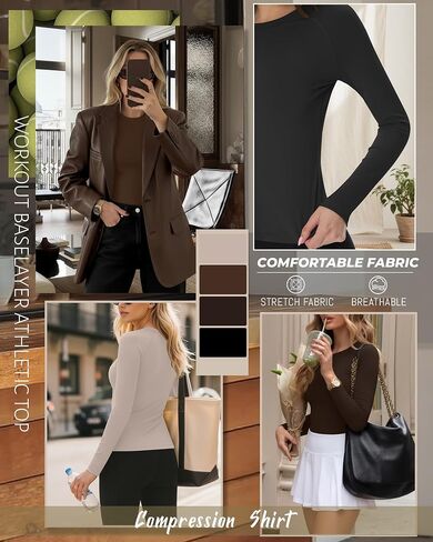 4 Pack Womens Compression Long Sleeve Shirts Crew Neck Yoga Tops Slim Fit Workout Basic T Shirt Gym Sports in Saudi Arabia