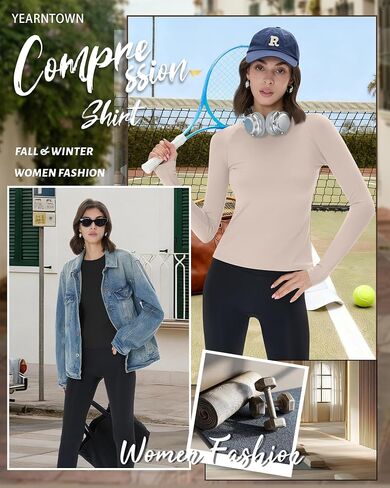 4 Pack Womens Compression Long Sleeve Shirts Crew Neck Yoga Tops Slim Fit Workout Basic T Shirt Gym Sports in Saudi Arabia