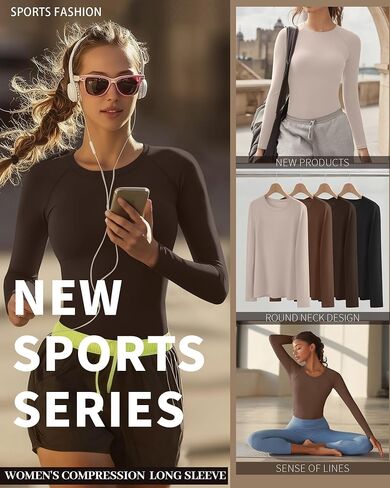 4 Pack Womens Compression Long Sleeve Shirts Crew Neck Yoga Tops Slim Fit Workout Basic T Shirt Gym Sports in Saudi Arabia
