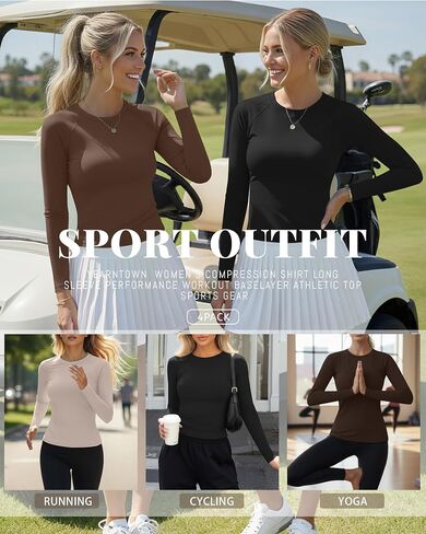 4 Pack Womens Compression Long Sleeve Shirts Crew Neck Yoga Tops Slim Fit Workout Basic T Shirt Gym Sports in Saudi Arabia