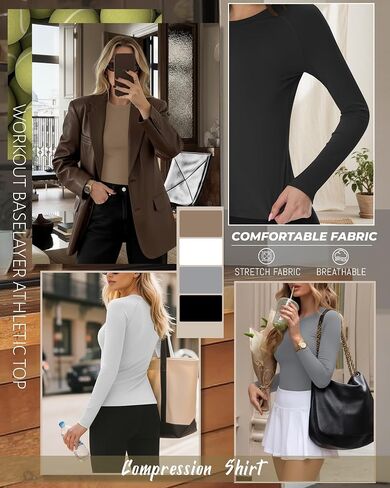 4 Pack Womens Compression Long Sleeve Shirts Crew Neck Yoga Tops Slim Fit Workout Basic T Shirt Gym Sports in Saudi Arabia