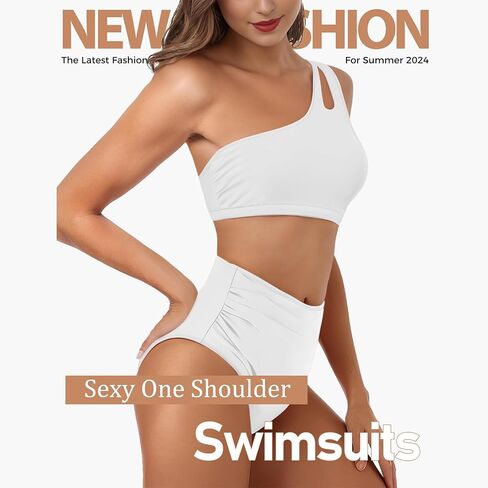 Women's Bikini Swimsuits Two Piece Bathing Suit with One Shoulder Top and High Waisted Tummy Control Bikini Bottom in Saudi Arabia