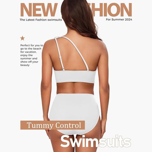 Women's Bikini Swimsuits Two Piece Bathing Suit with One Shoulder Top and High Waisted Tummy Control Bikini Bottom in Saudi Arabia