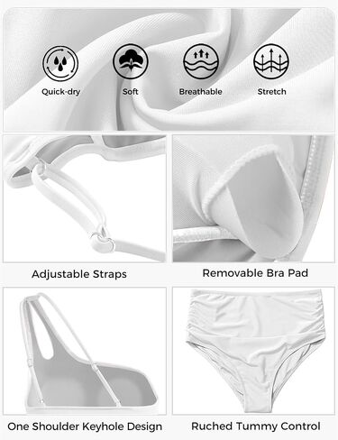 Women's Bikini Swimsuits Two Piece Bathing Suit with One Shoulder Top and High Waisted Tummy Control Bikini Bottom in Saudi Arabia