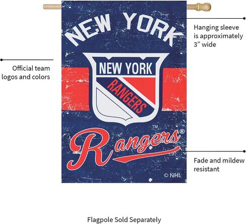 علم فريق أمريكا نيويورك رينجرز NHL Vintage Linen House - 28 بوصة عرض × 44 بوصة ارتفاع داخلي وخارجي علم ديكور مزدوج الجوانب لمحبي الهوكي in Saudi Arabia