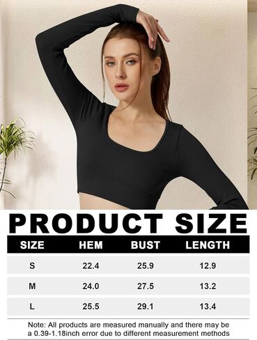 Women Square Neck Long Sleeve Cropped Sports Top Seamless Slim Fit Workout Shirt in Saudi Arabia