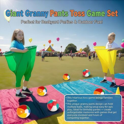 Giant Granny Pants Toss Game Set - Outdoor Yard Game with 6 Bouncy Balls & Pump | Hilarious Party, Team Building & Family Fun for Adults & Kids in Saudi Arabia
