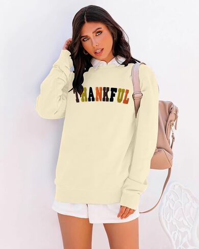Thanksgiving Sweatshirts for Women Chenille Thankful Sweatshirt Fall Colorful Letter Print Pullover Oversized Tops in Kuwait