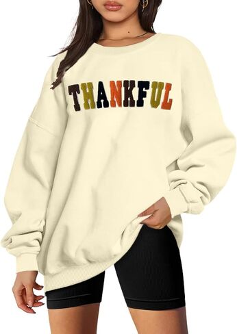 Thanksgiving Sweatshirts for Women Chenille Thankful Sweatshirt Fall Colorful Letter Print Pullover Oversized Tops in Kuwait