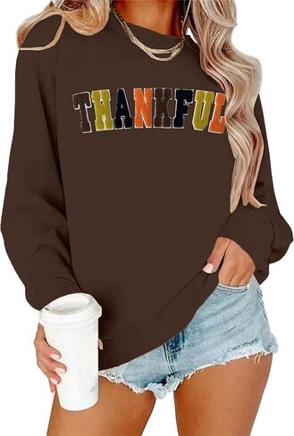 Thanksgiving Sweatshirts for Women Chenille Thankful Sweatshirt Fall Colorful Letter Print Pullover Oversized Tops in Kuwait