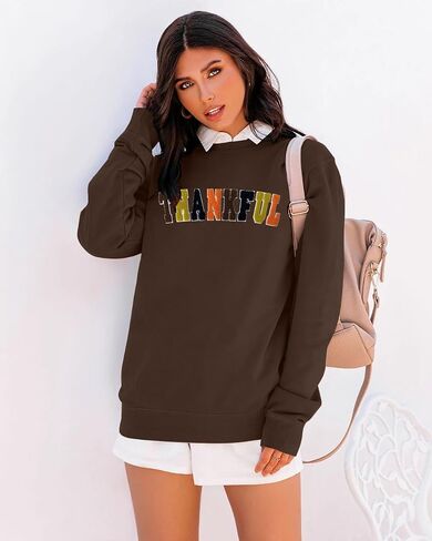 Thanksgiving Sweatshirts for Women Chenille Thankful Sweatshirt Fall Colorful Letter Print Pullover Oversized Tops in Kuwait