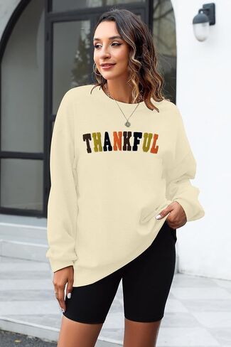 Thanksgiving Sweatshirts for Women Chenille Thankful Sweatshirt Fall Colorful Letter Print Pullover Oversized Tops in Kuwait