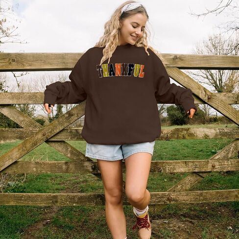 Thanksgiving Sweatshirts for Women Chenille Thankful Sweatshirt Fall Colorful Letter Print Pullover Oversized Tops in Kuwait
