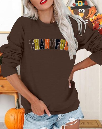 Thanksgiving Sweatshirts for Women Chenille Thankful Sweatshirt Fall Colorful Letter Print Pullover Oversized Tops in Kuwait