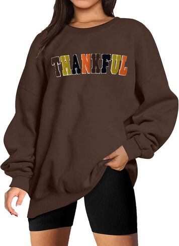 Thanksgiving Sweatshirts for Women Chenille Thankful Sweatshirt Fall Colorful Letter Print Pullover Oversized Tops in Kuwait