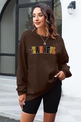 Thanksgiving Sweatshirts for Women Chenille Thankful Sweatshirt Fall Colorful Letter Print Pullover Oversized Tops in Kuwait
