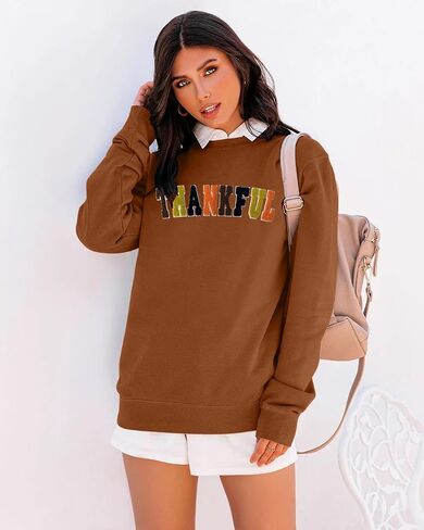 Thanksgiving Sweatshirts for Women Chenille Thankful Sweatshirt Fall Colorful Letter Print Pullover Oversized Tops in Kuwait