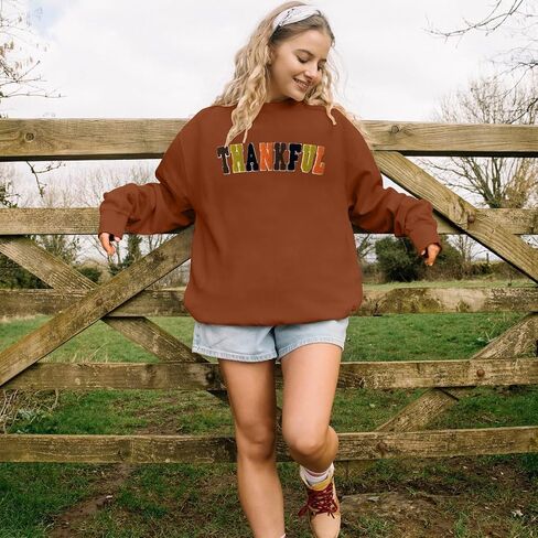 Thanksgiving Sweatshirts for Women Chenille Thankful Sweatshirt Fall Colorful Letter Print Pullover Oversized Tops in Kuwait