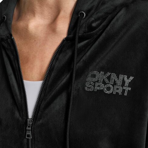 سويت شيرت بغطاء للرأس بسحاب كامل وشعار حجر الراين من DKNY للسيدات in Kuwait