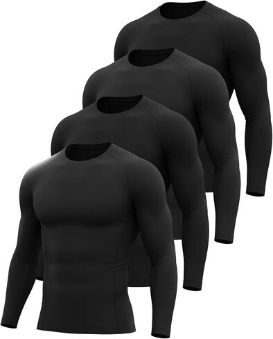 Neer 4 Pcs Mens Compression Shirts Raglan Long Sleeve Slim Fit Crew Neck Tops Workout Athletic Cool Dry Base Layer Gym Tees in Saudi Arabia
