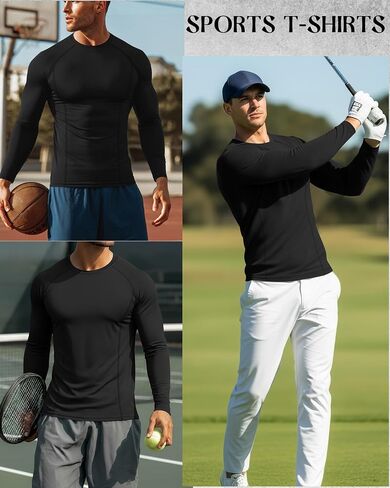 Neer 4 Pcs Mens Compression Shirts Raglan Long Sleeve Slim Fit Crew Neck Tops Workout Athletic Cool Dry Base Layer Gym Tees in Saudi Arabia