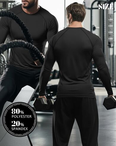 Neer 4 Pcs Mens Compression Shirts Raglan Long Sleeve Slim Fit Crew Neck Tops Workout Athletic Cool Dry Base Layer Gym Tees in Saudi Arabia