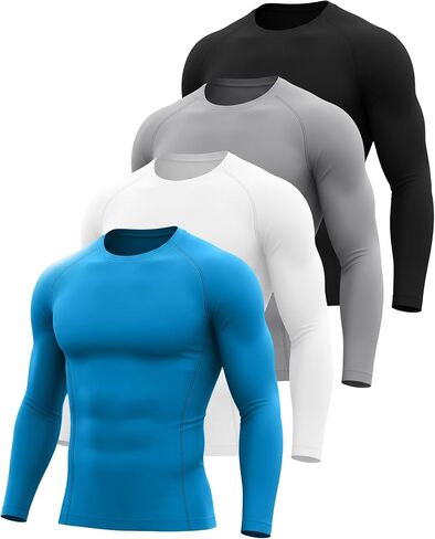Neer 4 Pcs Mens Compression Shirts Raglan Long Sleeve Slim Fit Crew Neck Tops Workout Athletic Cool Dry Base Layer Gym Tees in Saudi Arabia