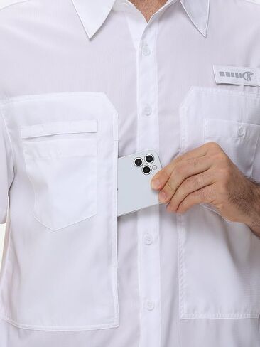 Men's Lightweight UPF 50+ Sun Protection Fishing Hiking Shirts Short Sleeve Button Down Shirt with Zipper Pockets in Saudi Arabia
