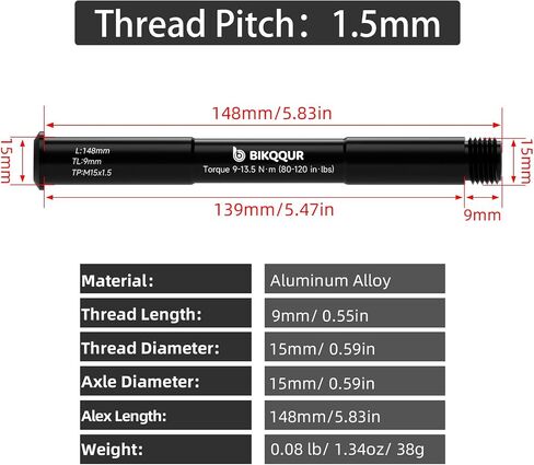 Bicycle Front Hubs Thru Axle Aluminum Alloy Quick Release Mountain Bike Front Fork Thru Axle Skewer for Rockshox Hubs, Black (15 x 100mm/ 110mm) in Saudi Arabia