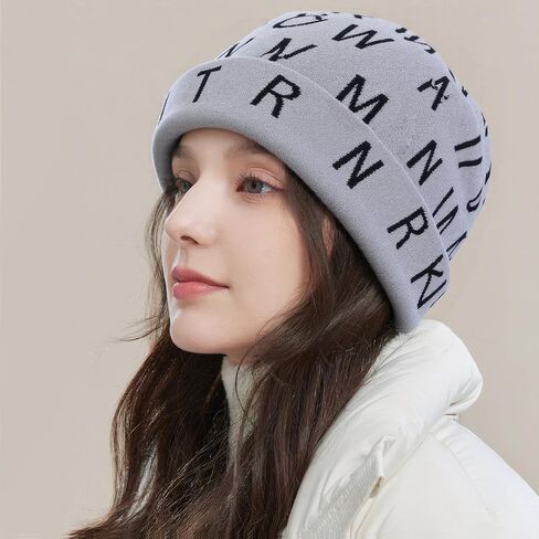 Stylish Letter Print Knit Beanie Hat Soft Warm Winter Cap Stretchable for Men Women Casual Outdoor Fashion in Saudi Arabia