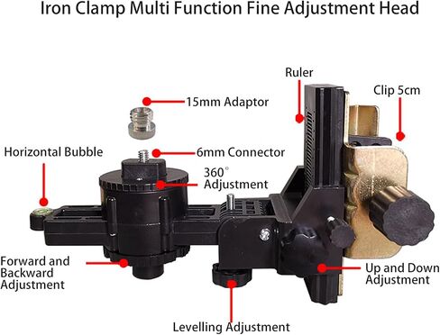 Fine Tuning Bracket Level Tool Adapter, 360 Degree Rotation Telescoping Pole Head, with Adjustable Opening Clip, for Telescopic Pole Holders in Saudi Arabia