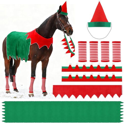 Soulchen 9 Pcs Christmas Horse Costume Accessory Set Costumes for Horses to Wear Include Soft Santa Horse Cape Halters Covers Adjustable Hat Rein Cover and Scarf for Xmas Holiday in Saudi Arabia