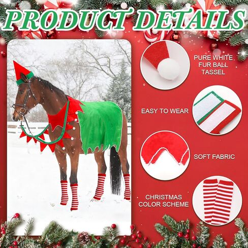 Soulchen 9 Pcs Christmas Horse Costume Accessory Set Costumes for Horses to Wear Include Soft Santa Horse Cape Halters Covers Adjustable Hat Rein Cover and Scarf for Xmas Holiday in Saudi Arabia