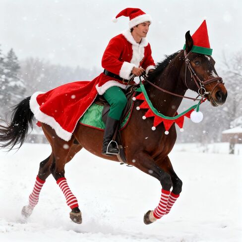 Soulchen 9 Pcs Christmas Horse Costume Accessory Set Costumes for Horses to Wear Include Soft Santa Horse Cape Halters Covers Adjustable Hat Rein Cover and Scarf for Xmas Holiday in Saudi Arabia