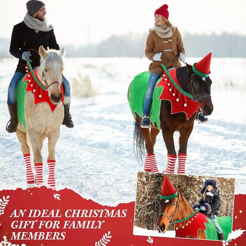 Soulchen 9 Pcs Christmas Horse Costume Accessory Set Costumes for Horses to Wear Include Soft Santa Horse Cape Halters Covers Adjustable Hat Rein Cover and Scarf for Xmas Holiday in Saudi Arabia