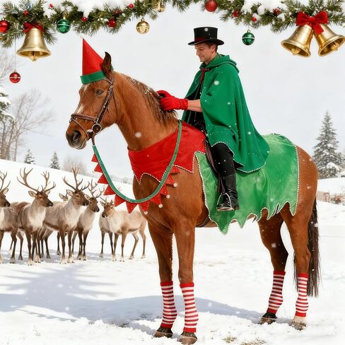 Soulchen 9 Pcs Christmas Horse Costume Accessory Set Costumes for Horses to Wear Include Soft Santa Horse Cape Halters Covers Adjustable Hat Rein Cover and Scarf for Xmas Holiday in Saudi Arabia
