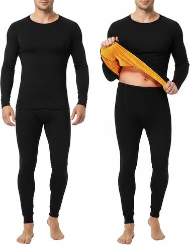 Patelai 2 Pack Mens Thermal Underwear Set Fleece Lined Underwear Shirt and Pants Set Base Layer Top and Bottom Cold Weather in Saudi Arabia