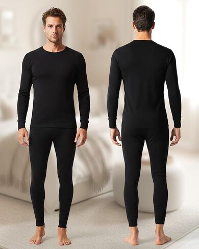 Patelai 2 Pack Mens Thermal Underwear Set Fleece Lined Underwear Shirt and Pants Set Base Layer Top and Bottom Cold Weather in Saudi Arabia