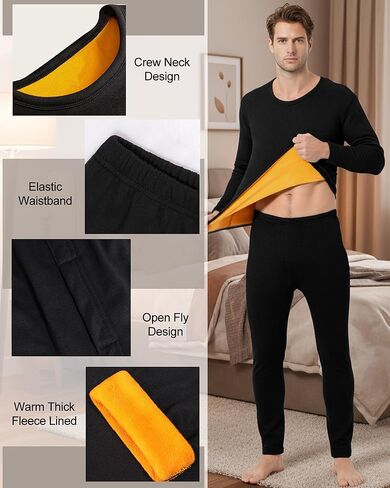 Patelai 2 Pack Mens Thermal Underwear Set Fleece Lined Underwear Shirt and Pants Set Base Layer Top and Bottom Cold Weather in Saudi Arabia