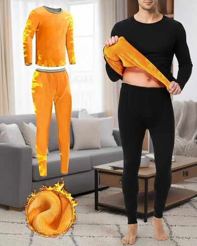 Patelai 2 Pack Mens Thermal Underwear Set Fleece Lined Underwear Shirt and Pants Set Base Layer Top and Bottom Cold Weather in Saudi Arabia