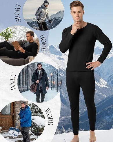 Patelai 2 Pack Mens Thermal Underwear Set Fleece Lined Underwear Shirt and Pants Set Base Layer Top and Bottom Cold Weather in Saudi Arabia