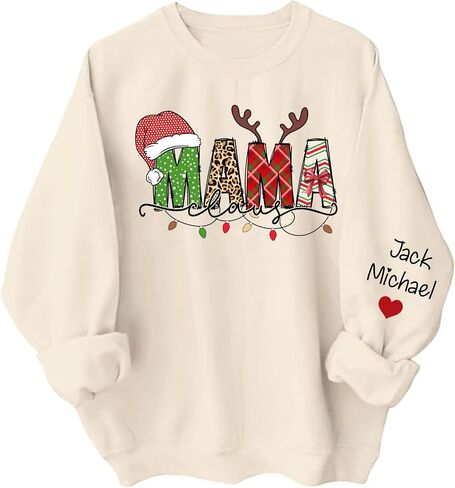 NAZENTI Personalized Christmas Grandma Claus Sweatshirt, Custom Xmas Gifts for Mimi Gigi Nana, Women Sweater with Kids Names in Saudi Arabia