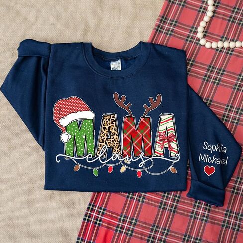 NAZENTI Personalized Christmas Grandma Claus Sweatshirt, Custom Xmas Gifts for Mimi Gigi Nana, Women Sweater with Kids Names in Saudi Arabia