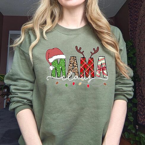 NAZENTI Personalized Christmas Grandma Claus Sweatshirt, Custom Xmas Gifts for Mimi Gigi Nana, Women Sweater with Kids Names in Saudi Arabia